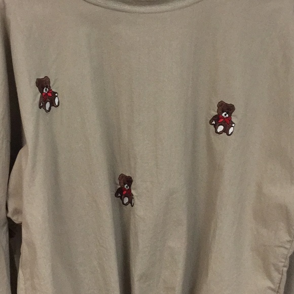 VINTAGE QUITMAN sz X Large Pullover Top 100% Cotton Teddy Bears Bows Holiday Tan - Picture 2 of 8